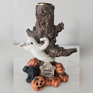 Vintage Halloween Pumpkin Tree Ghost Candlestick Holder